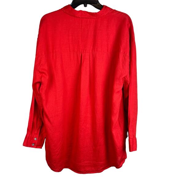 Christian Siriano Linen Shirt Women Medium Bright Red Oversized Minimalist Tunic - Picture 9 of 16